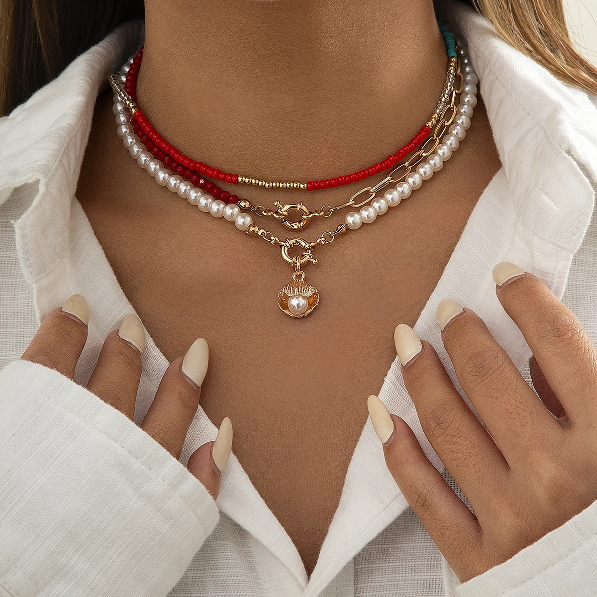 

Женское короткое ожерелье-чокер с бусинами, ожерелье с подвеской из искусственного жемчуга, многослойная цепочка из бисера, 2024