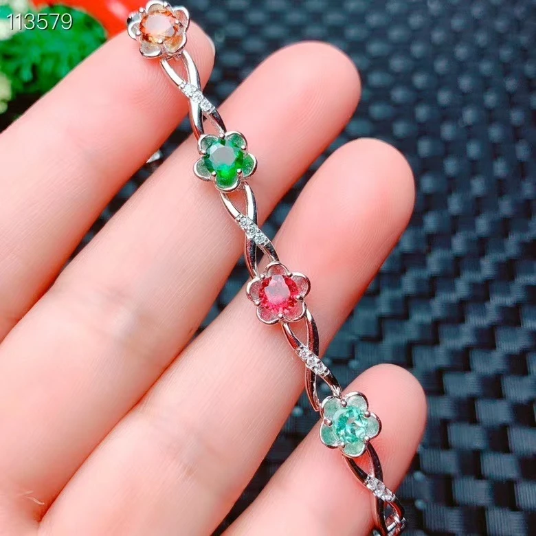 KJJEAXCMY Fine Jewelry 925 Sterling Silver inlaid gem tourmaline women's hand bracelet as a Birthday Party Gift for Girlfriend