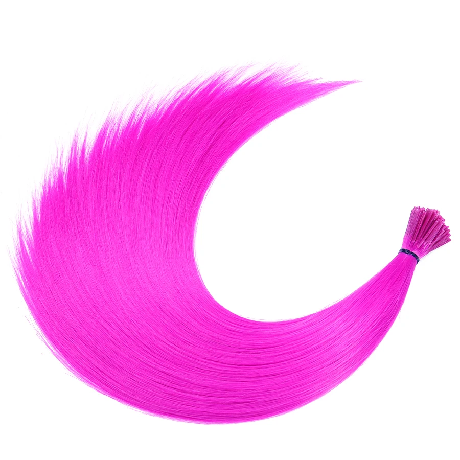 Extensions de cheveux synthétiques roses pour femmes, faux I-tip, accessoires de postiche, coloré, oké ekalon, sans clips, 2021