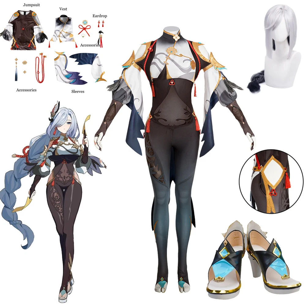 

Game Genshin Impact Shenhe Cosplay Costume Elegant Sweet Jumpsuits Uniforms Female Activity Party Role Play Clothing