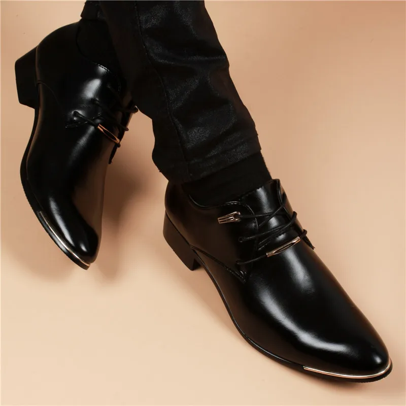 Men\'S Leather Formal Shoes Lace Up Dress Shoes Oxfords Fashion Retro Shoes Elegant Work Footwear Men Dress Shoes