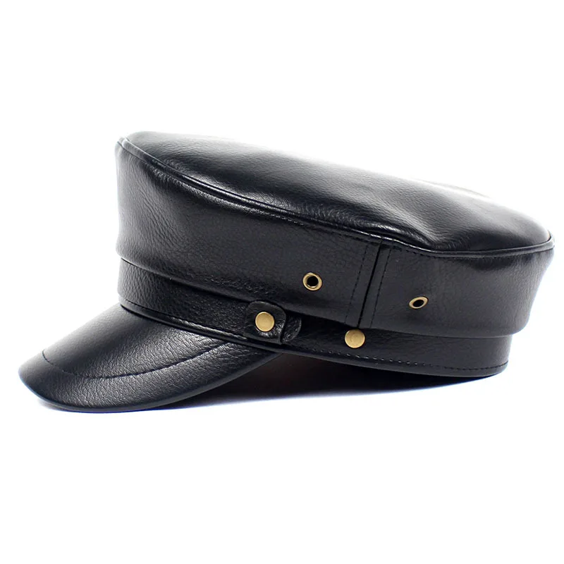 Black PU  hat ladies retro  hat leather beret ladies autumn and winter hat sailor hat bonnet women hat bonnet