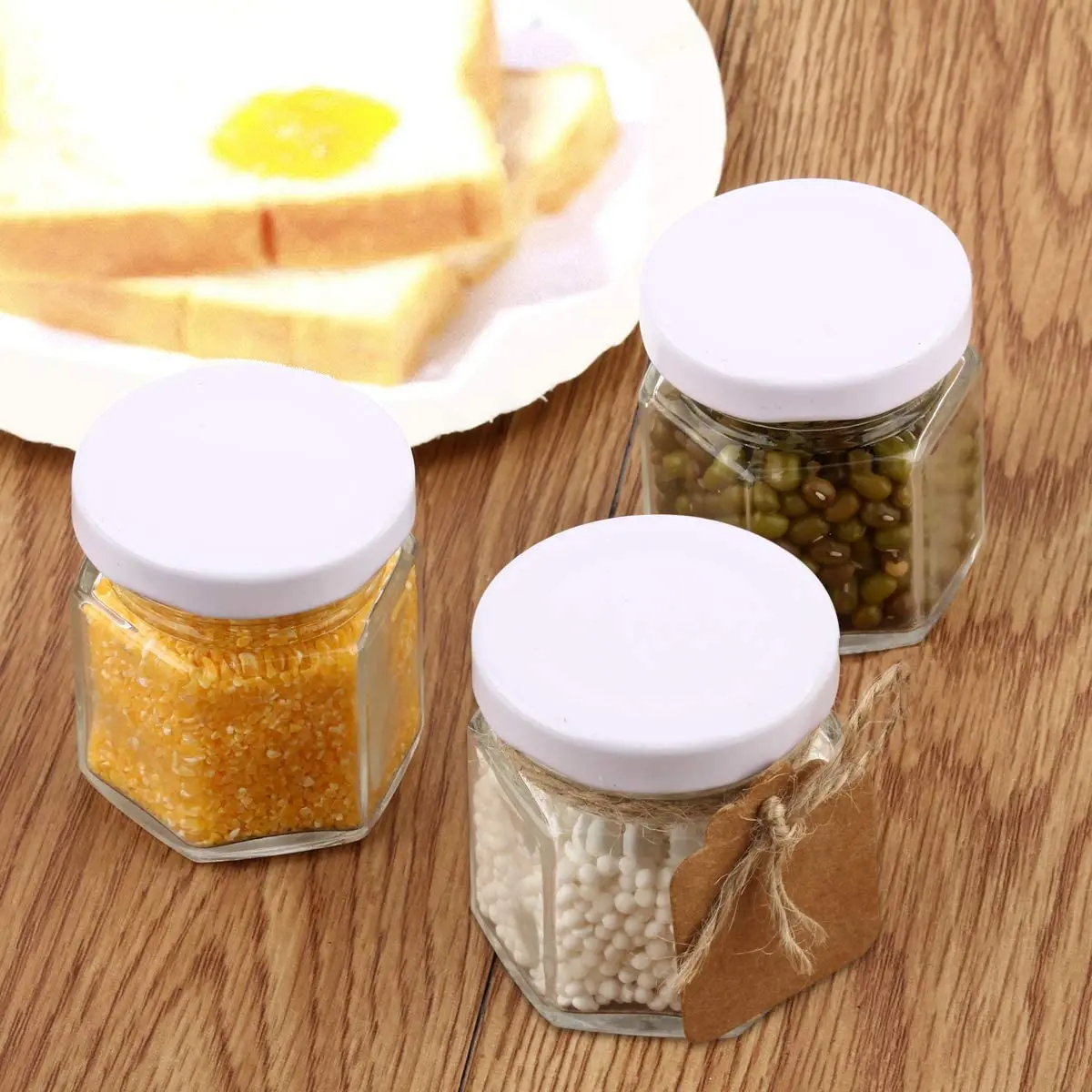 Small Mason Jars, Small Glass Jars Mini Honey Jars Clear Hexagon Jars with Lids mini glass jar