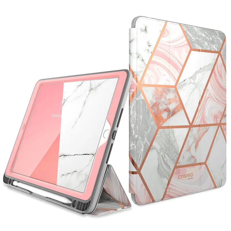 Funda para iPad 10,2 (2021/2020/2019) i-blason Cosmo, carcasa de cuerpo completo con soporte triple y portalápices, Protector de pantalla incorporado