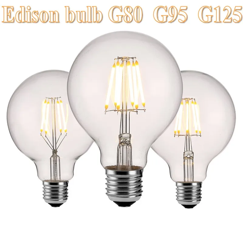 Led Filament COB Bulb G80 G95 G125 Big Global light bulb 6W 10W 12W filament bulb E27 clear glass indoor lamp AC220V