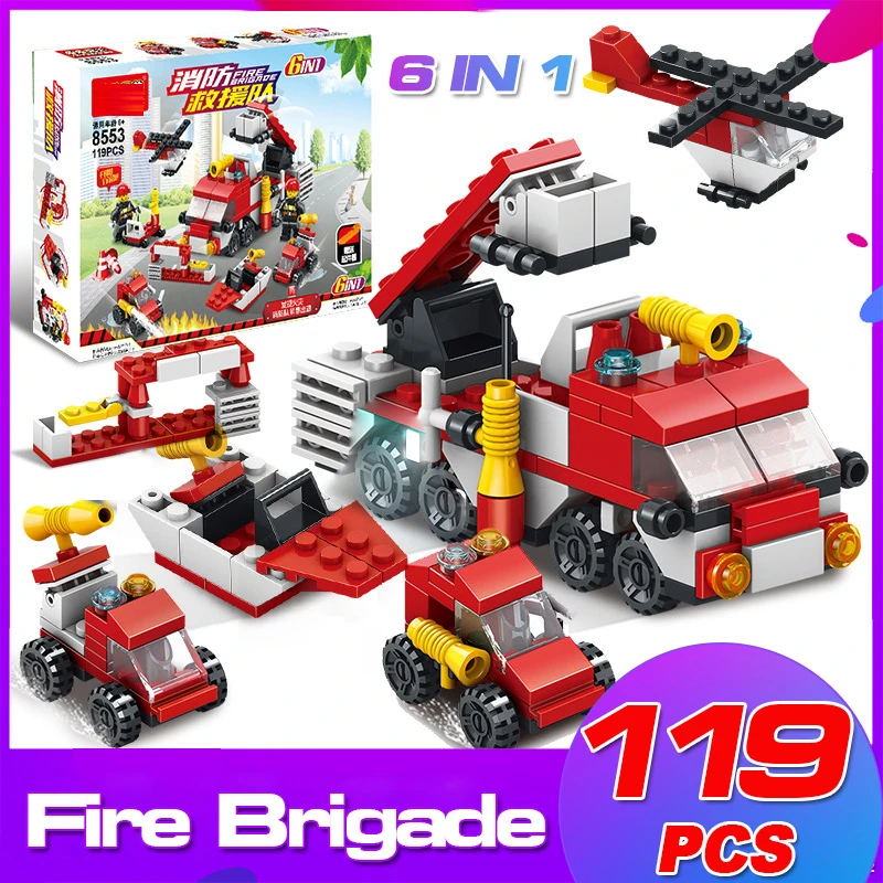 102-143pcs assembled building blocks fire fighting military Street View girls children educational toys small size