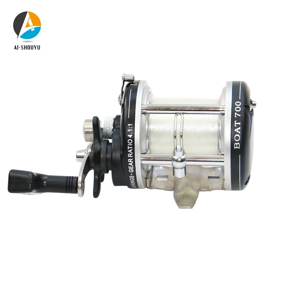 

AI-SHOUYU Metal Boat Fishing Reel Boat Deep Sea Fishing Troll Drum Wheel Max Drag 30KG With line Anti-corrosion Fishing Reel