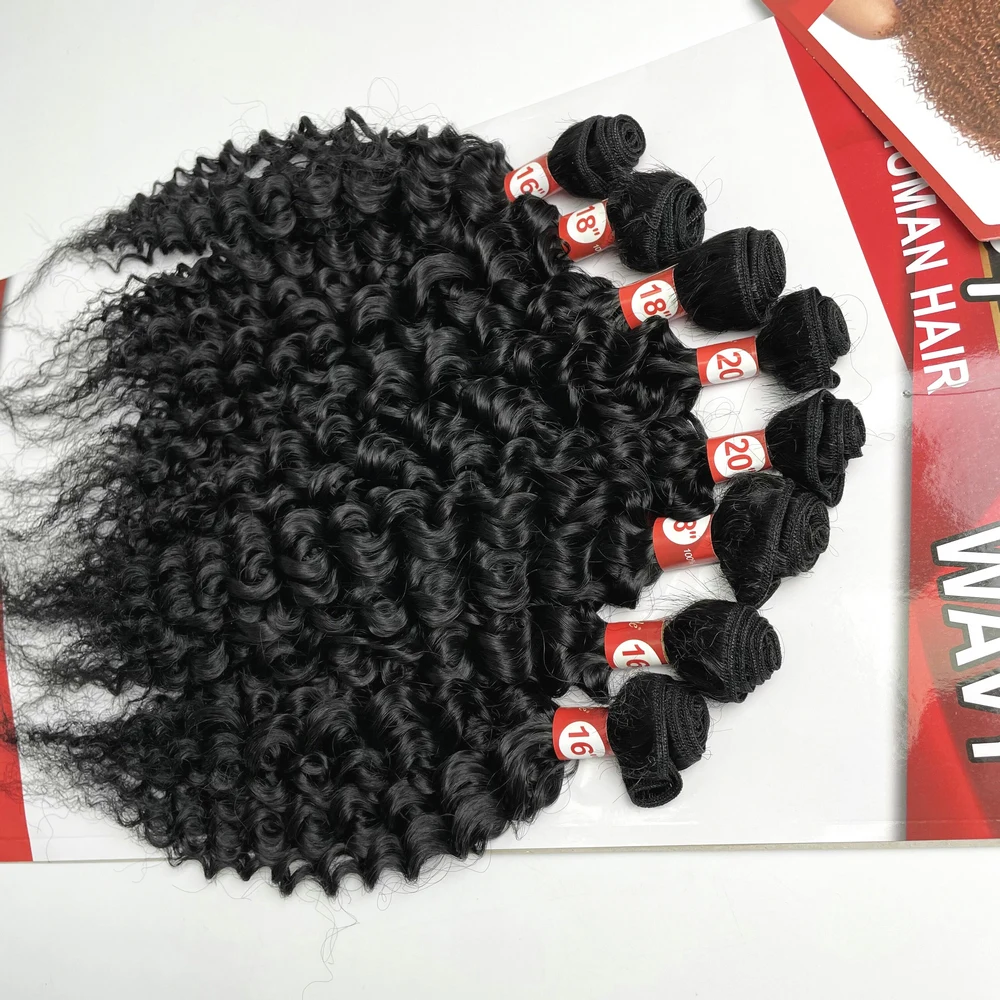 Adorable Natural Black Color Suit Package Kinky Curl Animal Mixed Synthetic Hair Weave For Black Woman 20 Inch Optimum Wave 8pcs