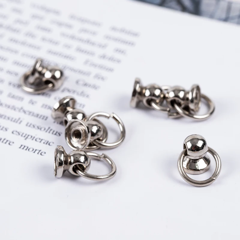 10pcs 8mm Metal Ball Post With O Ring Studs Rivets Nail Screwback Round Head Spots Spikes Leather Craft Phone Case Decor