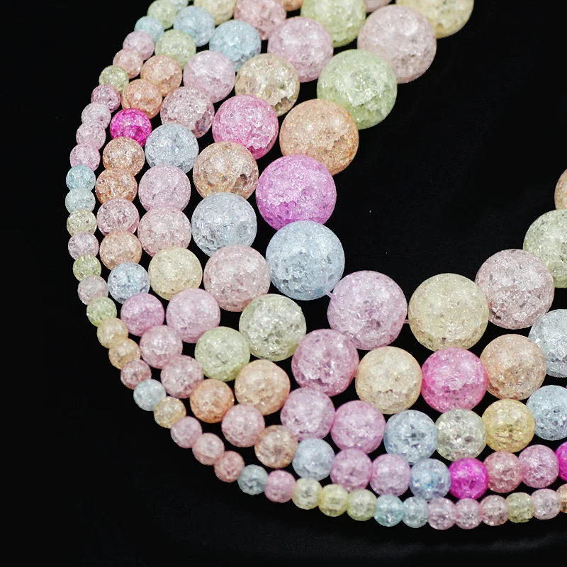 Colorful Crack Quartz Crystal Beads Natural Stone Round Rock Popcorn Loose Beads For Jewelry Making DIY Bracelets 4/6/8/10/12MM