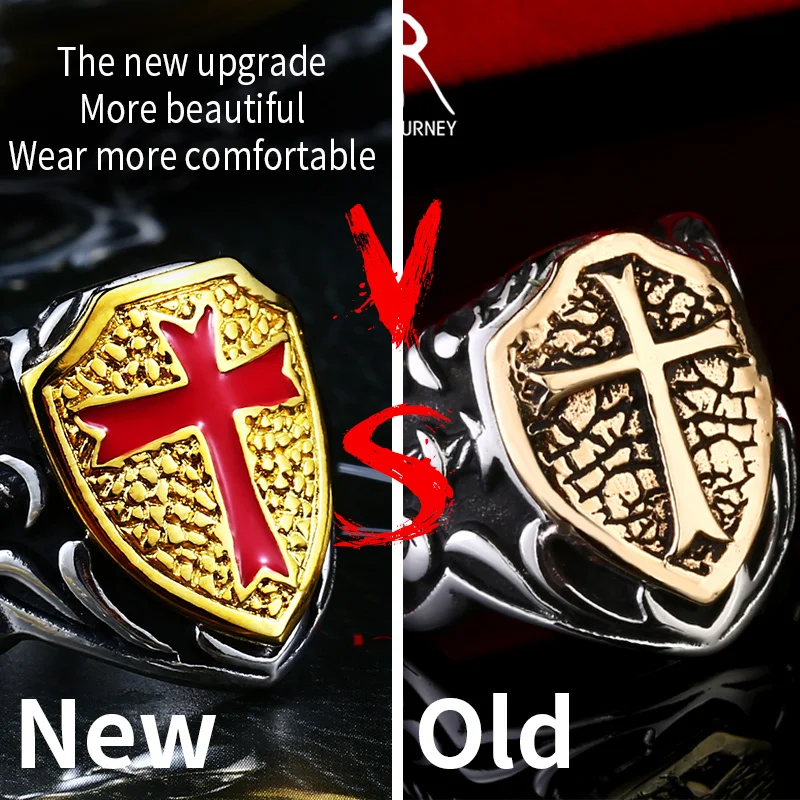 steel soldier  Knights Templar Retro Cross Shield ring 316L Stainless Steel  Vintage personality jewelry