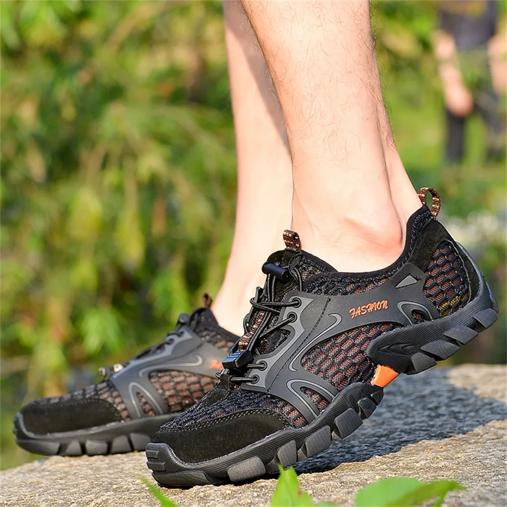 Male Summer Breathable Mesh Shoes Men Hiking Outdoor Men Sneakers Rock Climbing Shoes Sport Shoes Wear-resistant Shoes