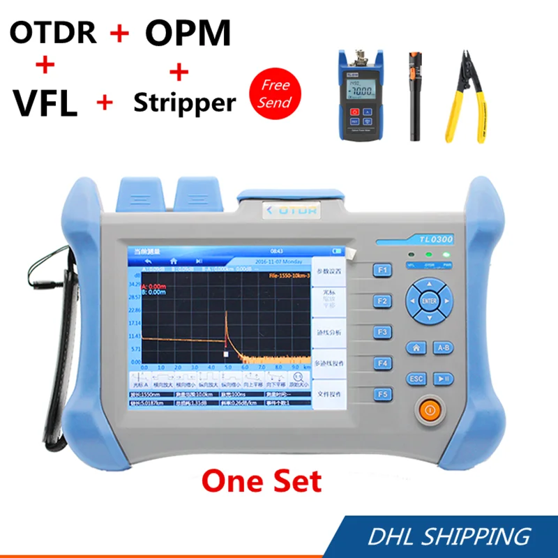 

60km/120km TMO-300 OTDR +TL-510 Optical Power Meter +10MW VFL + CFS-2 Stripper Tool Set TMO300 optical time domain reflectometer