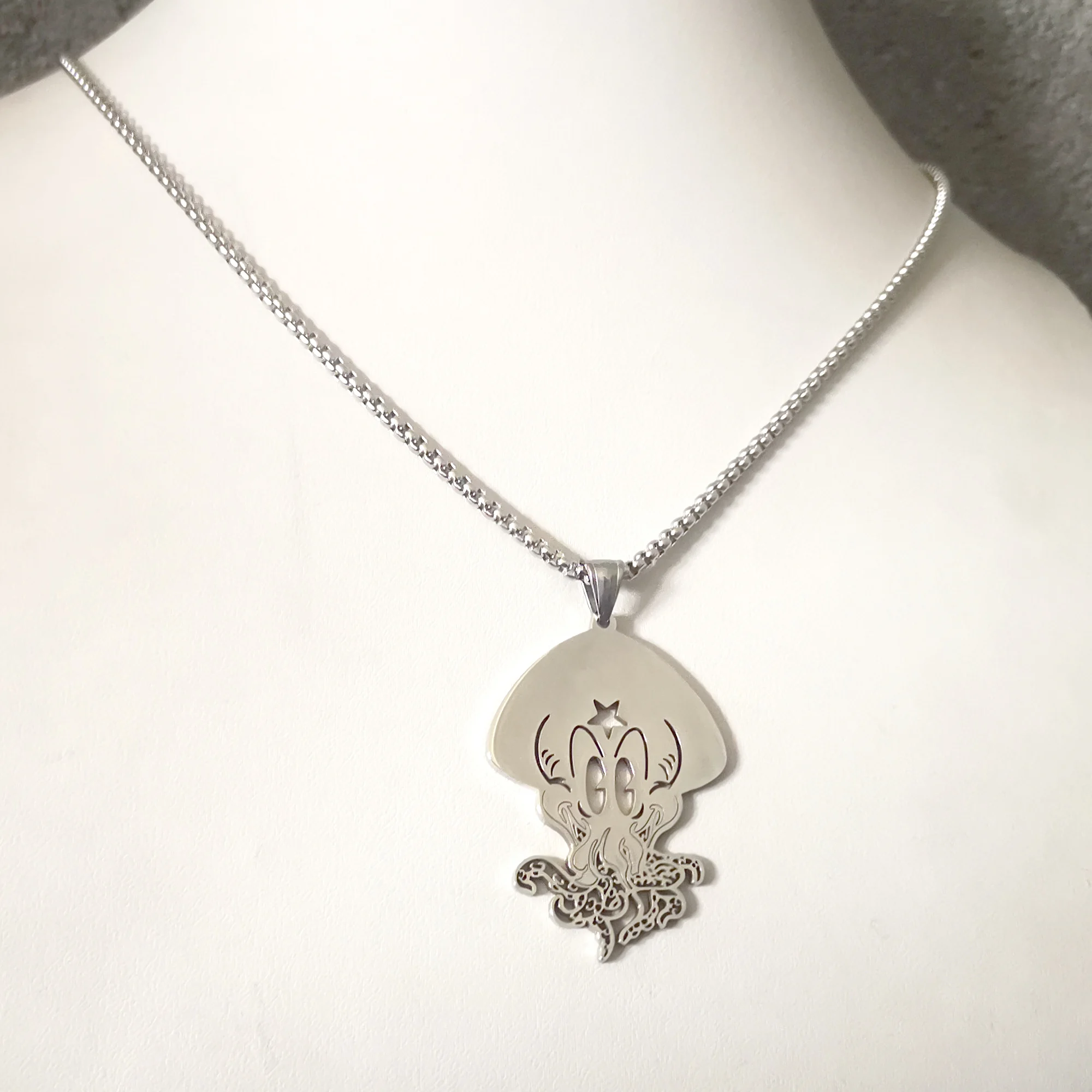 Collar con colgante de pulpo y monstruo de pentagrama de acero inoxidable ICP para mujer y hombre, cadena Rolo de 3mm y 24''