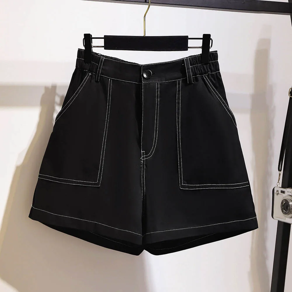 150Kg Plus Size damskie letnie górna linia luźne spodenki dżinsowe z rozciągliwą talią, szeroka nogi najnowsze spodnie czarny Hip 152 5XL 6XL 7XL 8XL 9XL