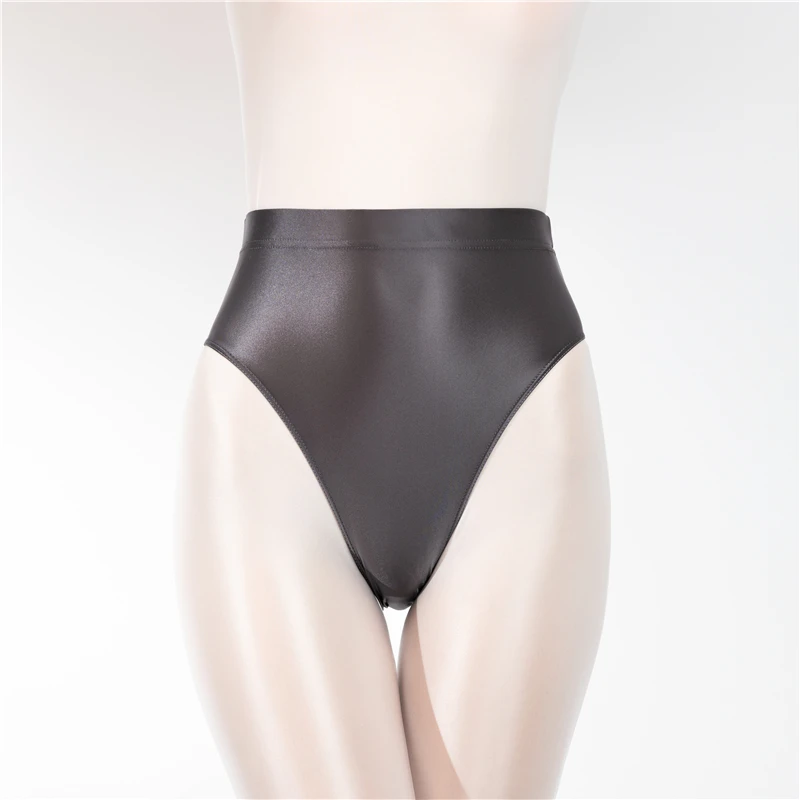 New Sexy women Shiny Bikini Bottoms with Buttocks Silky Bikini High Waist Tights Underpants Oily Briefs Large Size men underwear