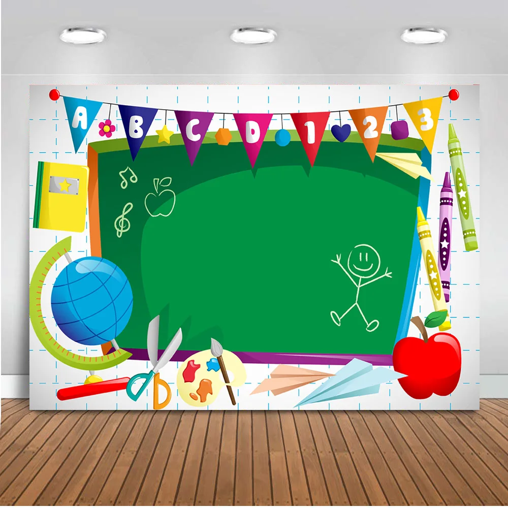 

Mocsicka Back to School Backdrop Welcome to Kindergarten Educational Background ABC Letters Blackboard Watercolor Pen Party