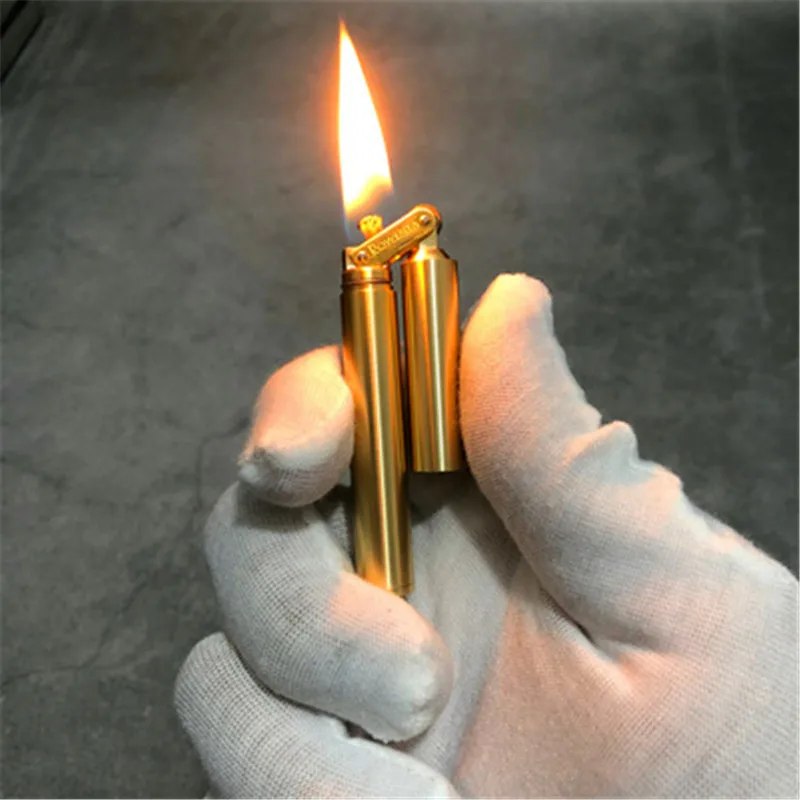 Grinding Wheel Kerosene Lighter Mini Retro Pure Copper Creative Nunchaku Lighter Cigarette Accessories Men Gift