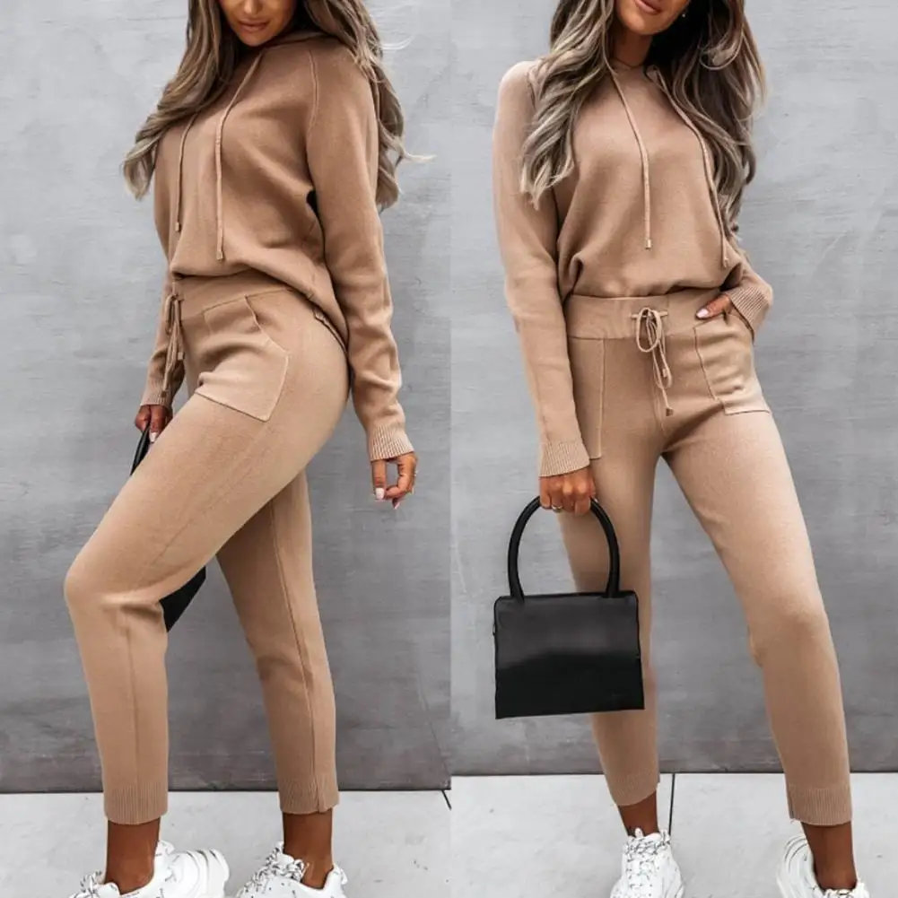 Women Tracksuit Long Sleeve Warm Solid Color Pullover Hoodie Sweatpants Sport Outfit Jogger Set chandals mujer conjunto femenino