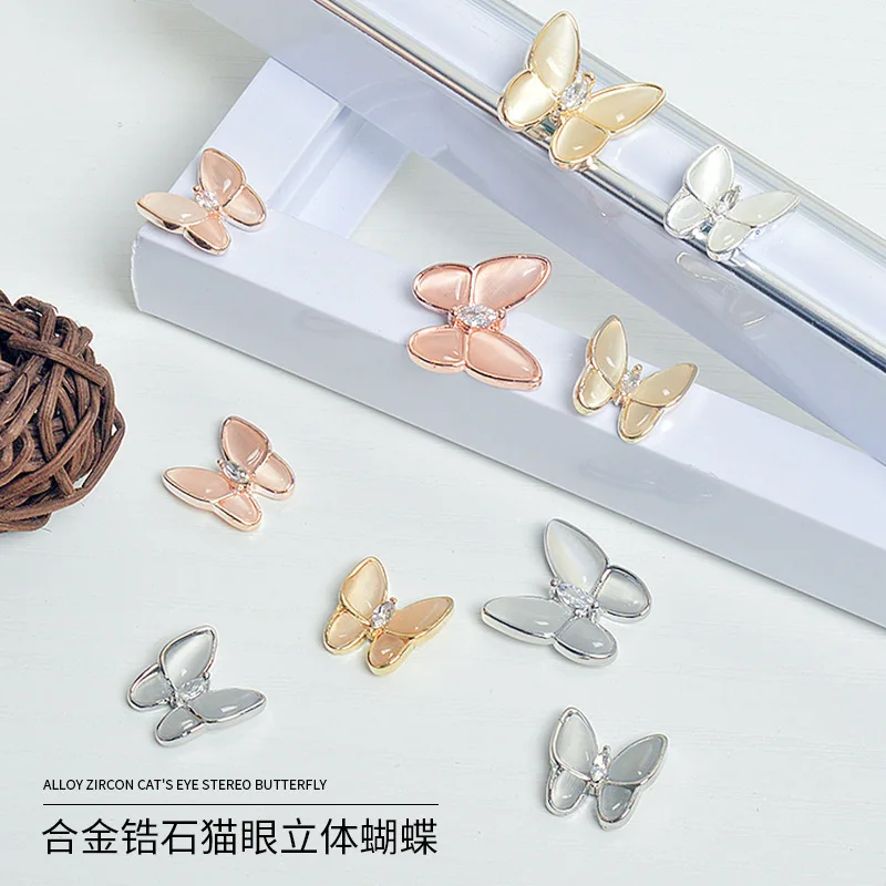 

10pcs Rose gold silver Opal butterfly zircon crystals rhinestones jewelry nail art decorations nails accessories charms supplies