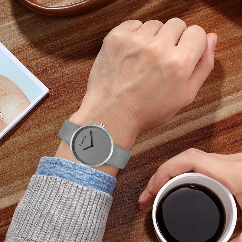 Fantor Brand Simple Casual Men Thin Minimalist Luxury Quartz Movement Leather Wrist Watch