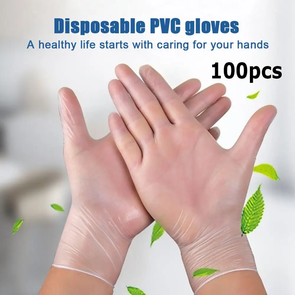 

100PCS Universal Transparent PVC Gloves Disposable Home Cleaning One-off PVC Gloves for Dishwashing Kitchen Latex Rubber Garden