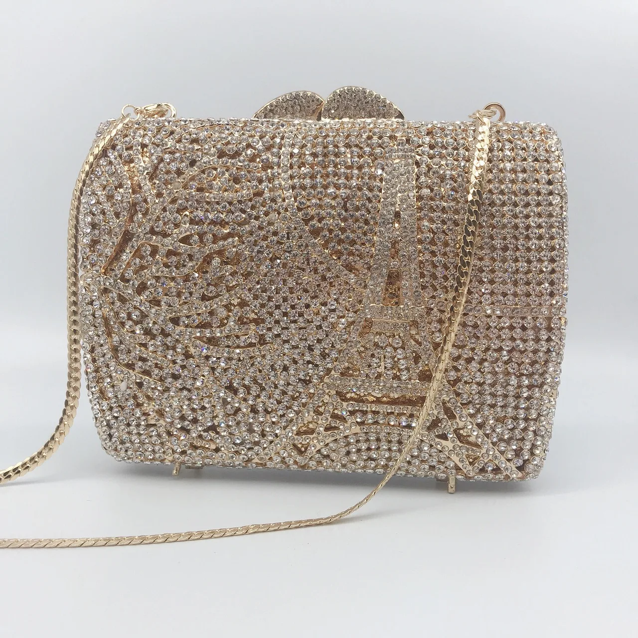 15x11CM Diamond-studded Dinner Bag Empty Metal Hard Box Diamond Bag Banquet Dress Clutch Women Tower Bag a6846