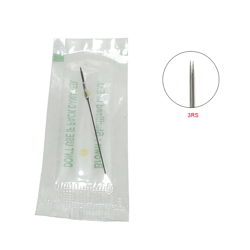 Round 3 Traditional Permanent Makeup Needles Sterilized Tattoo Tip For PMU Machine 0.35x50 mm 3RL 3RS Caps Microblading Supplies