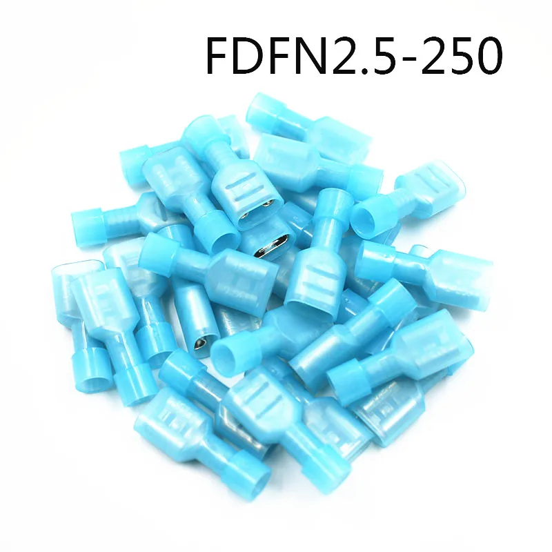 FDFN2-250 FDFN2.5-250 NYLON brass Female Insulated Spade joint Cable Wire Connector 100PCS suit 1.5-2.5mm2 16-14AWG FDFN Plug