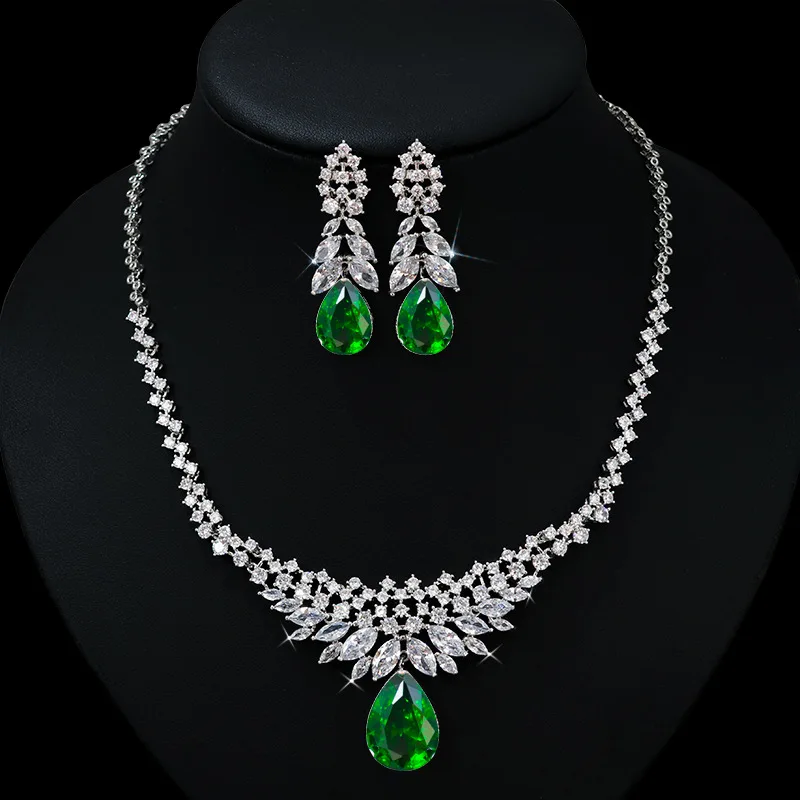 CC Fine Jewelry Sets for Women Wedding Accessories Bridal Dress Engagement Necklace Earrings 2 PCS Vintage Jewellery S925 HL077