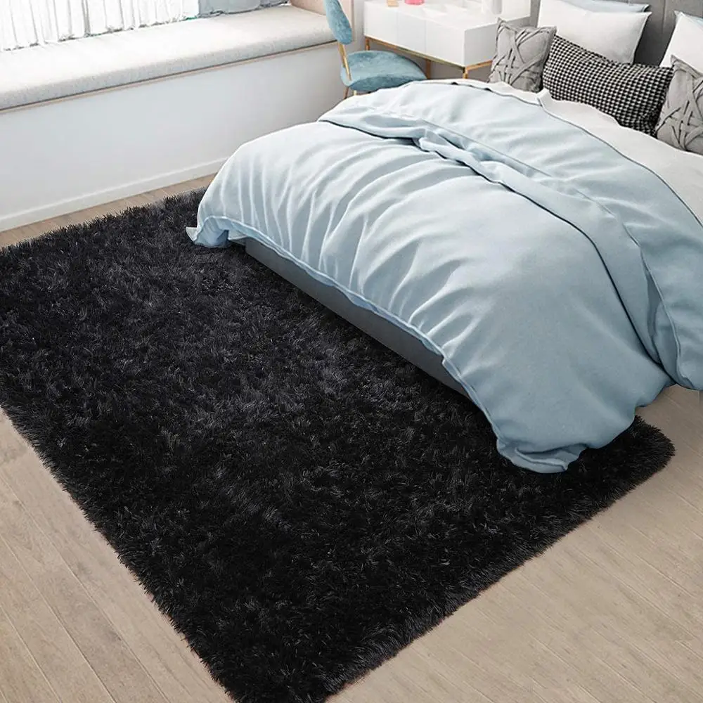 Fluffy Area Carpet Black Shag Rug for Bedroom Living Room Carpet Fuzzy Carpet for Kid's Room Home Decor Carpet Floor Mat