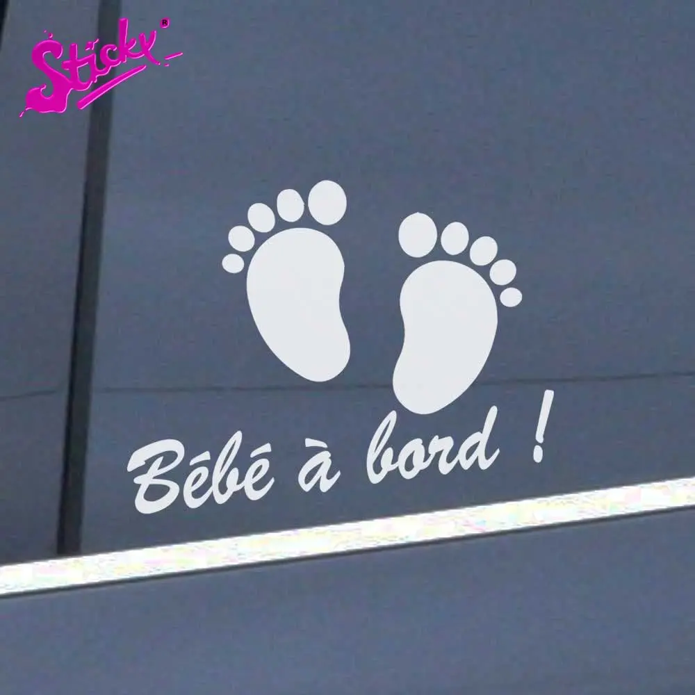 STICKY Baby On Board Sticker Decal With Little Baby Feet Waterproof Sunscreen For Motorcycle Off-road Rear Windshield