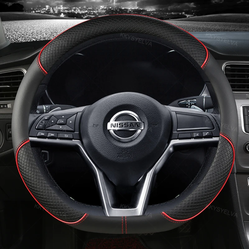 Auto-Lenkradbezug D-Typ PU-Leder für Nissan X-Trail Qashqai Rogue Sport Rogue 2017 2018 2019 2020 2021 Altima Versa – Detail 2