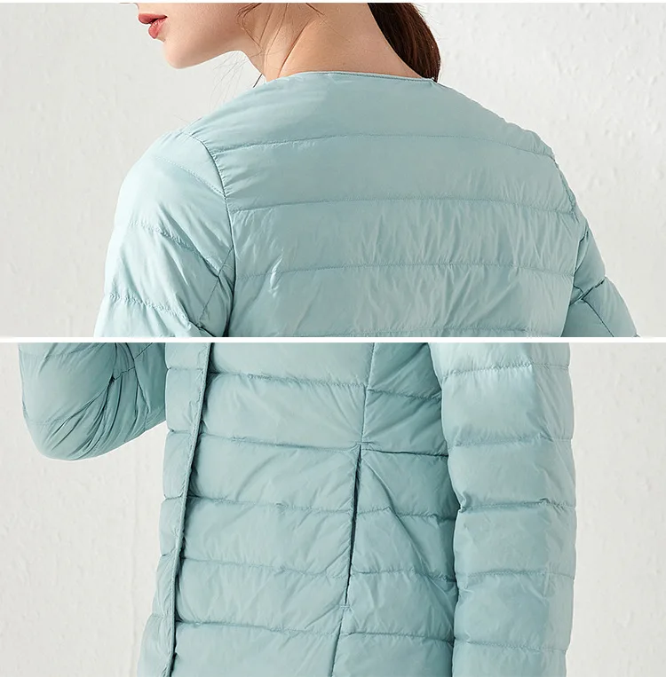 Women's Ultralight Down Liner Jacket, Collarless Packable Puffer Coat, Warm Thin Winter Layer, O-Neck Portable Padded Parka
