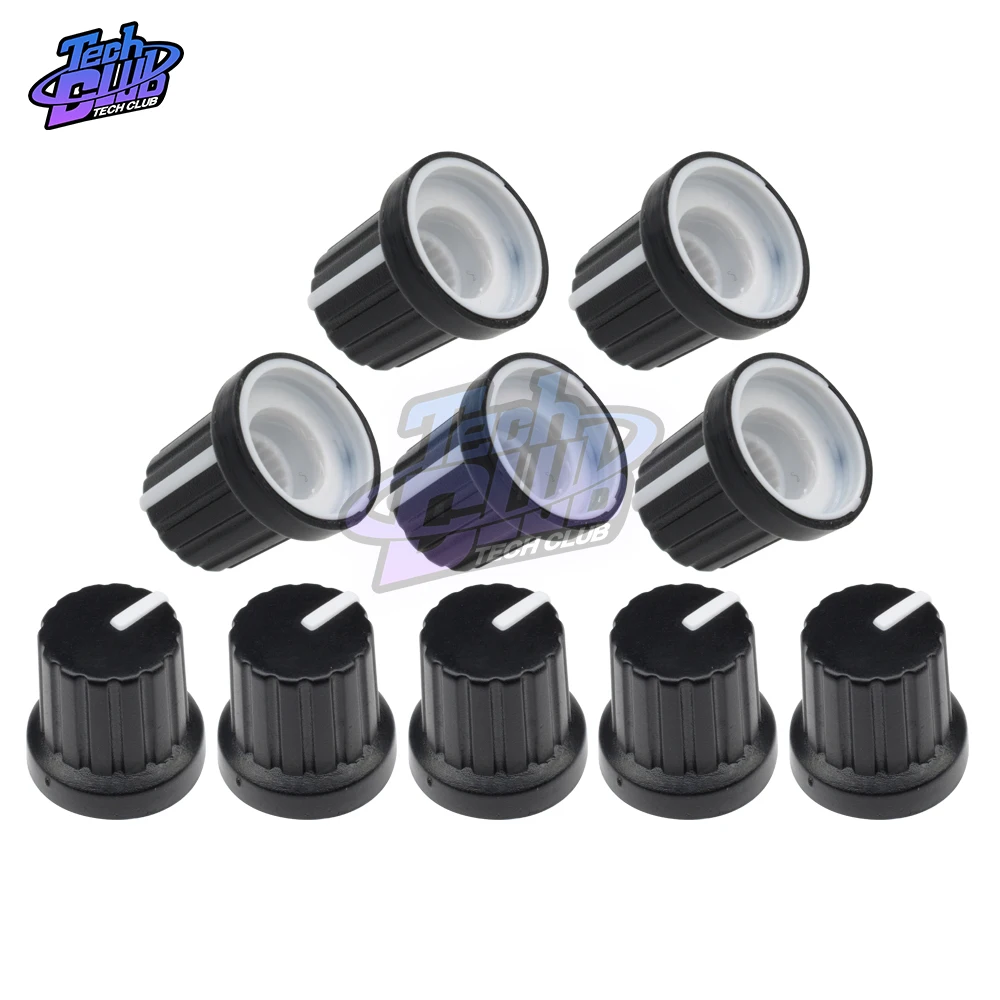 10 piezas WH148 perillas de potenciómetro de 6mm diámetro de plástico orificio de eje perillas de potenciómetro tapas switch accesorios para potenciómetro