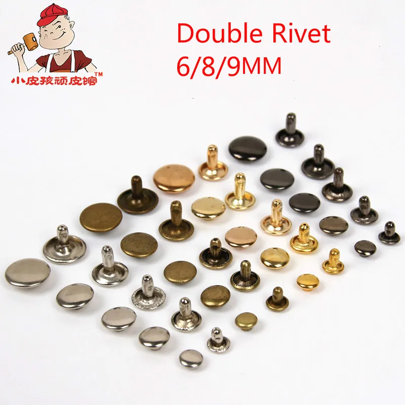 

100 PCS/LOT 6/8/9MM COPPER Double Rivet BUTTONS SNAPS FOR WALLET LEATHER BAG BOOTS Hardware Fasteners DIY Tools