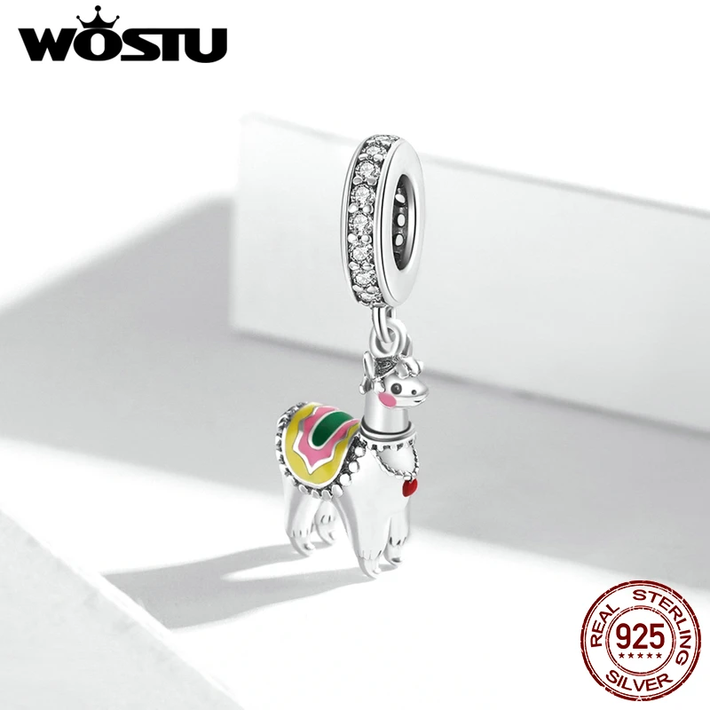 

Wostu New Cute Alpaca 925 Sterling Silver Charms Colorful Animal Beads Pendant fit Silver Bracelet Fine DIY Jewelry Gift DXC1737