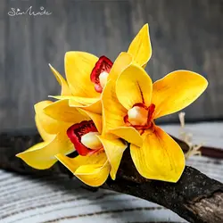 SunMade 4 Pc/lot Luxury White Orchid Wedding Bouquet Home Decor Fall Decorations Flores Artificiales Flower Arrangement DIY