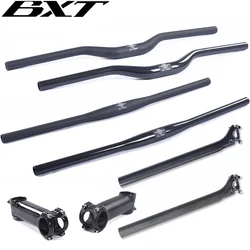 BXT Carbon Fiber MTB Bicycle Parts Set, Flat or Riser HandlebarSet, Handlebar+Stem+Seatpost, 3K Glossy, Matte,