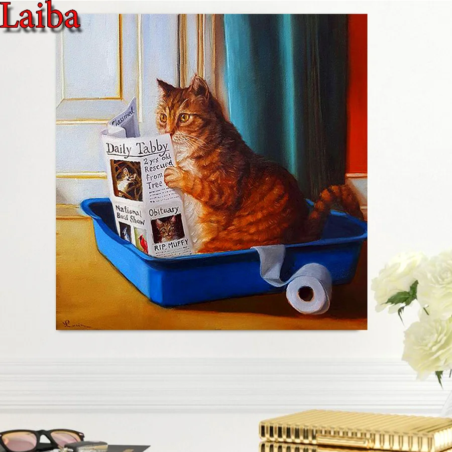 Full Square/Round drill diamond Painting Cat on the toilet 5D DIY diamond embroidery mosaic Decoration painting cute pet