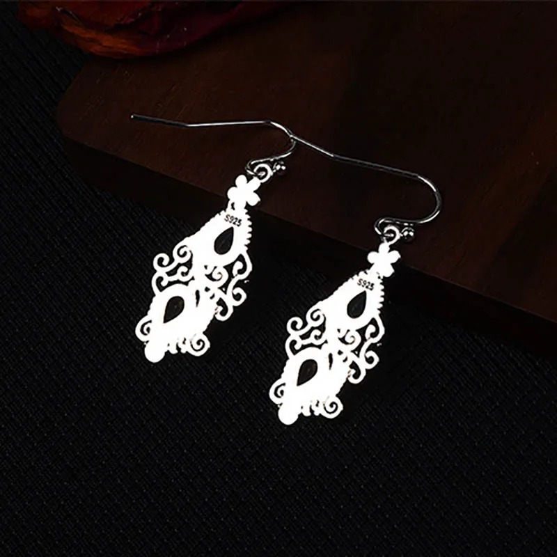 JoiasHome 925 Earrings Vintage Ethnic Blue Sea Topaz Creative Passion Flower Water Drop Pear Shaped Earrings