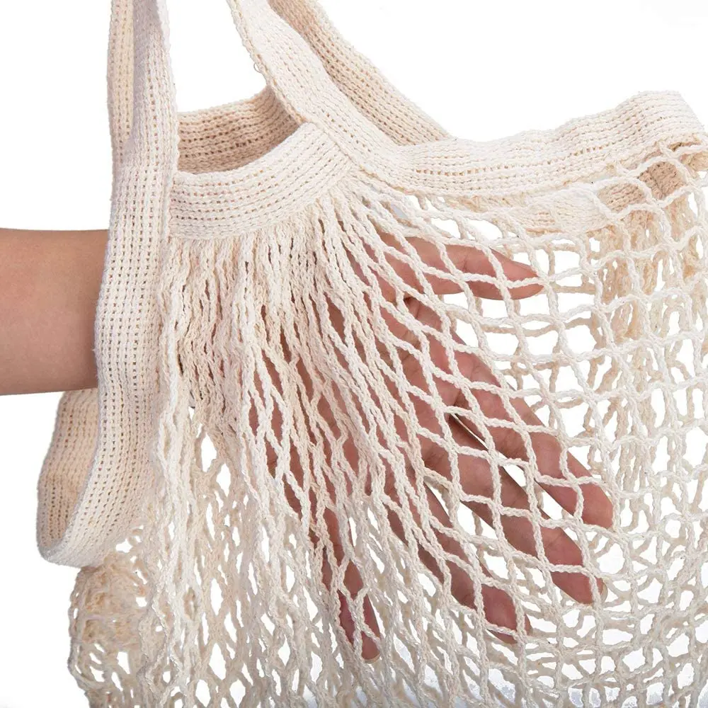 Frmarche Sac de Courses en Coton Sac Filet Maille Réutilisable Sac à provisions Pliable pour Shopping Provisions d'Achat Epicerie Rangement Poche Fruits Légumes 2PCS (Colour C