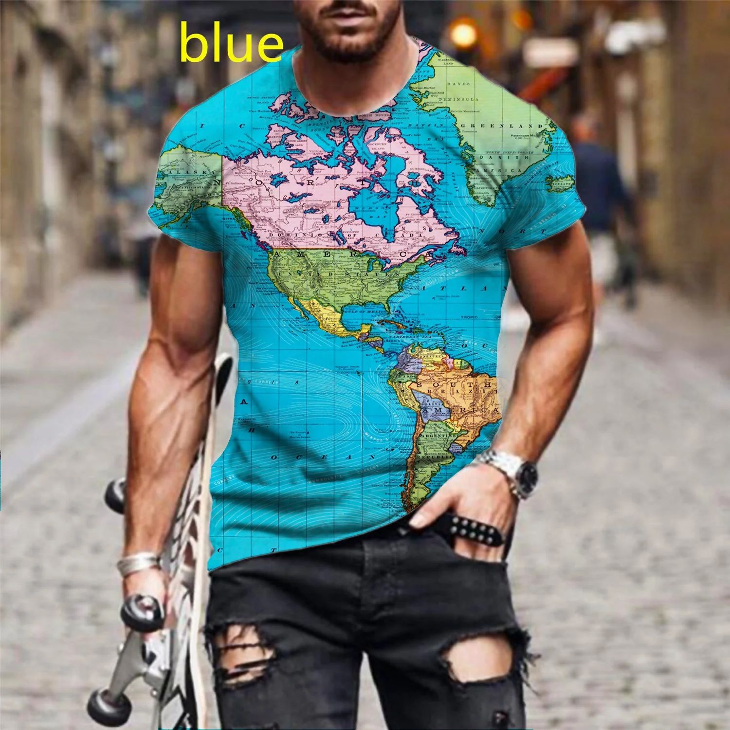 2021 Retro World Map 3d Printed T Shirt Creative Short Sleeve Cool T-Shirt