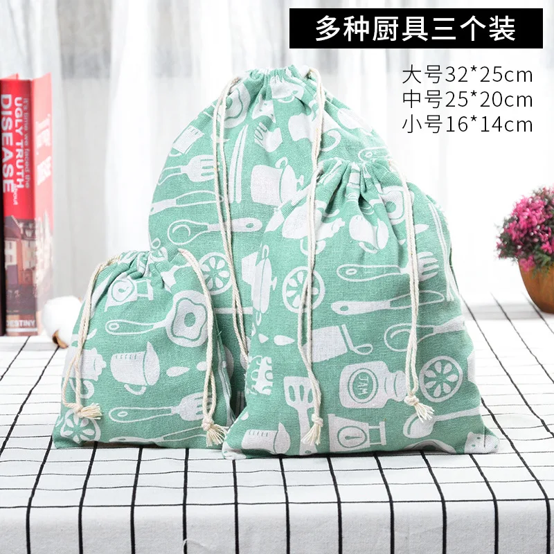 Printed Cotton Linen Drawstring Pocket Linen Bag Sundries Underwear Storage Bag Travel Storage Gift Bag