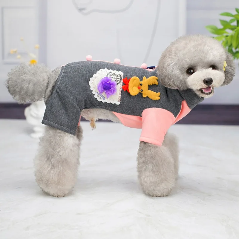 Dog Costume Christmas Two color stitching Jumpsuit Soft Winter Warm Pet Coat Overall Four Legs Clothing For Small Puppy