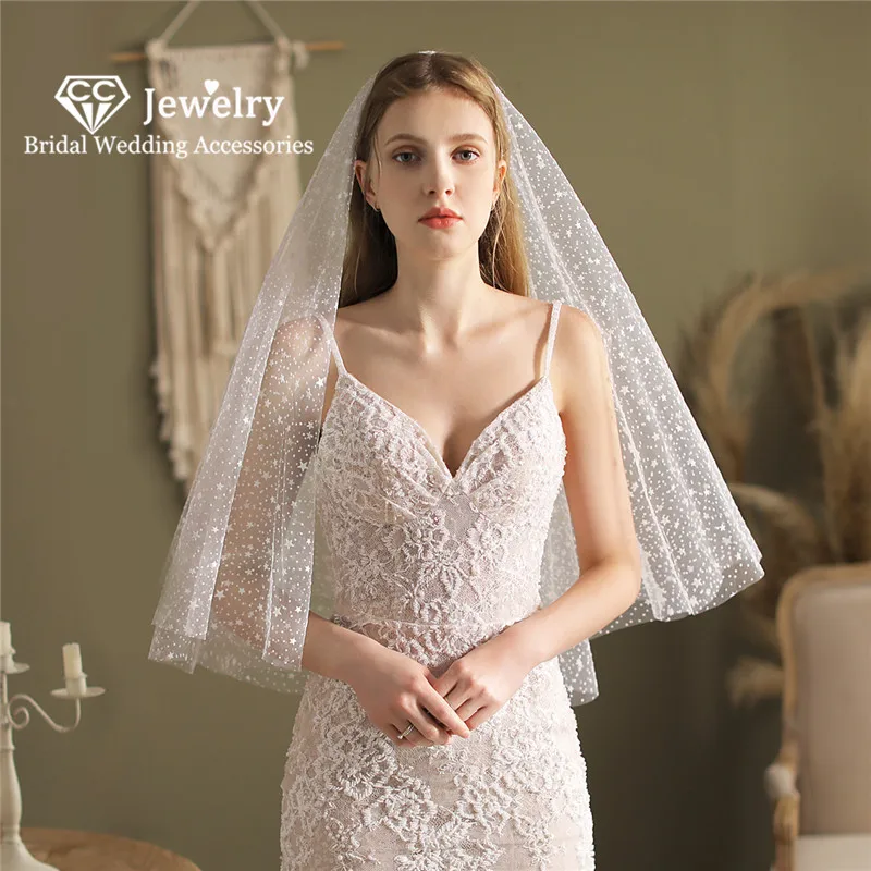 

CC фата для женщин аксессуары для волос обручальные украшения в форме звезды головной убор двухслойная романтическая вуаль 100% распродажа ручной работы V810