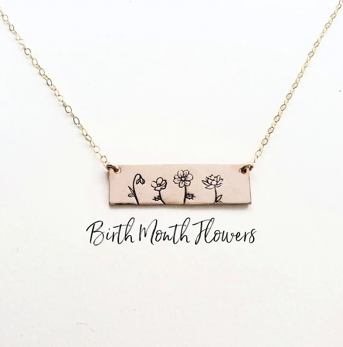 Wildflower Family Bar Necklace 1-6 Flowers Personalized Garden Necklace for Grandma Gift