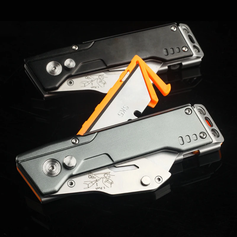 High Quality SK5 Blades Folding Utility Knife Heavy Duty Quick-Change Box Cutter Storage In Handle With 5 Extra Blade Included