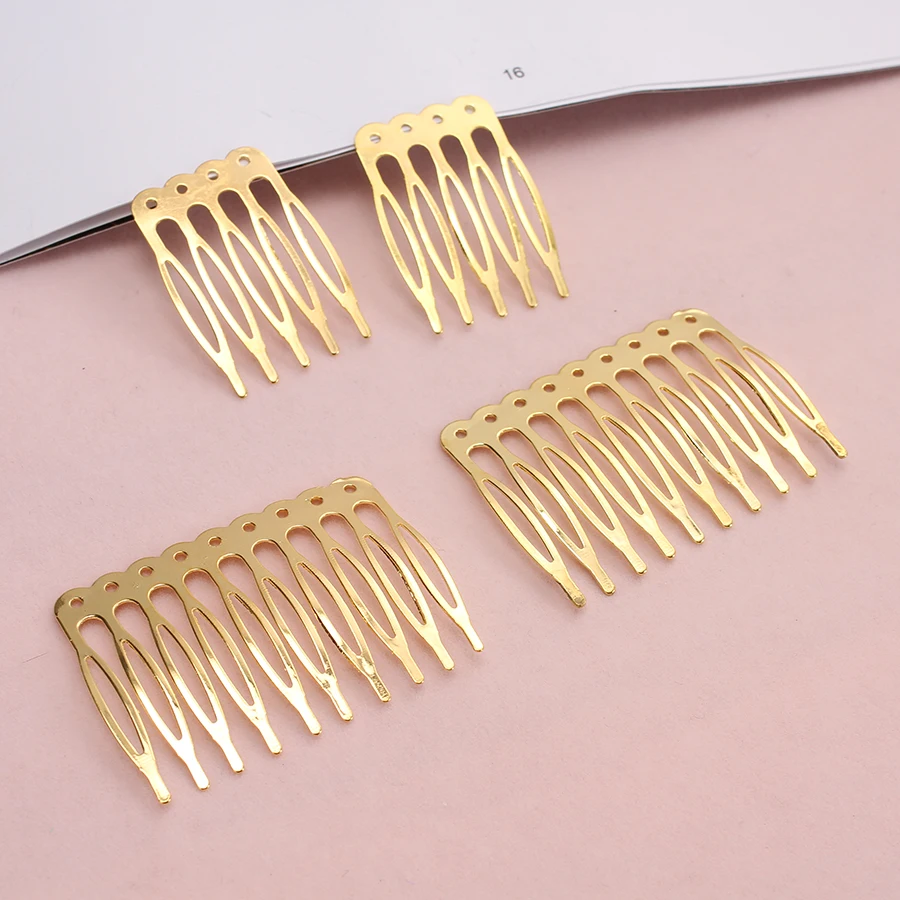 10pcs/lot 5/10/20 Teeth Metal Iron Wire Hair Comb Clip Blank Base Hair Combs Golden For Wedding Hair Jewelry Making Accessories