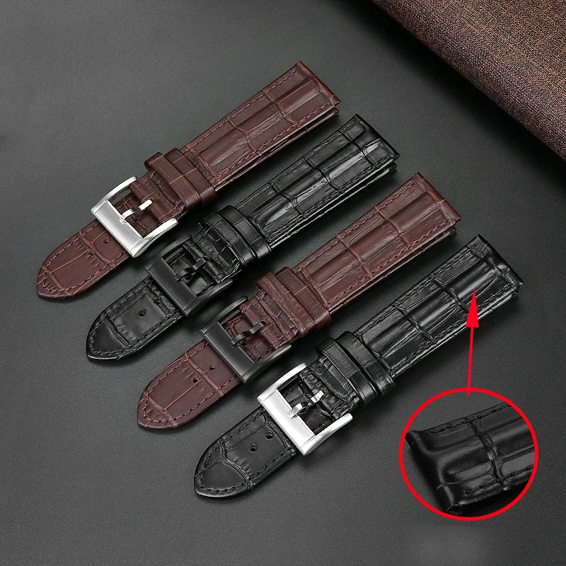 For Hamilton Genuine Leather WatchBand Khaki H7060573 Cowhide Bracelet Crocodile skin texture strap 20mm 22mm Men's Black brown